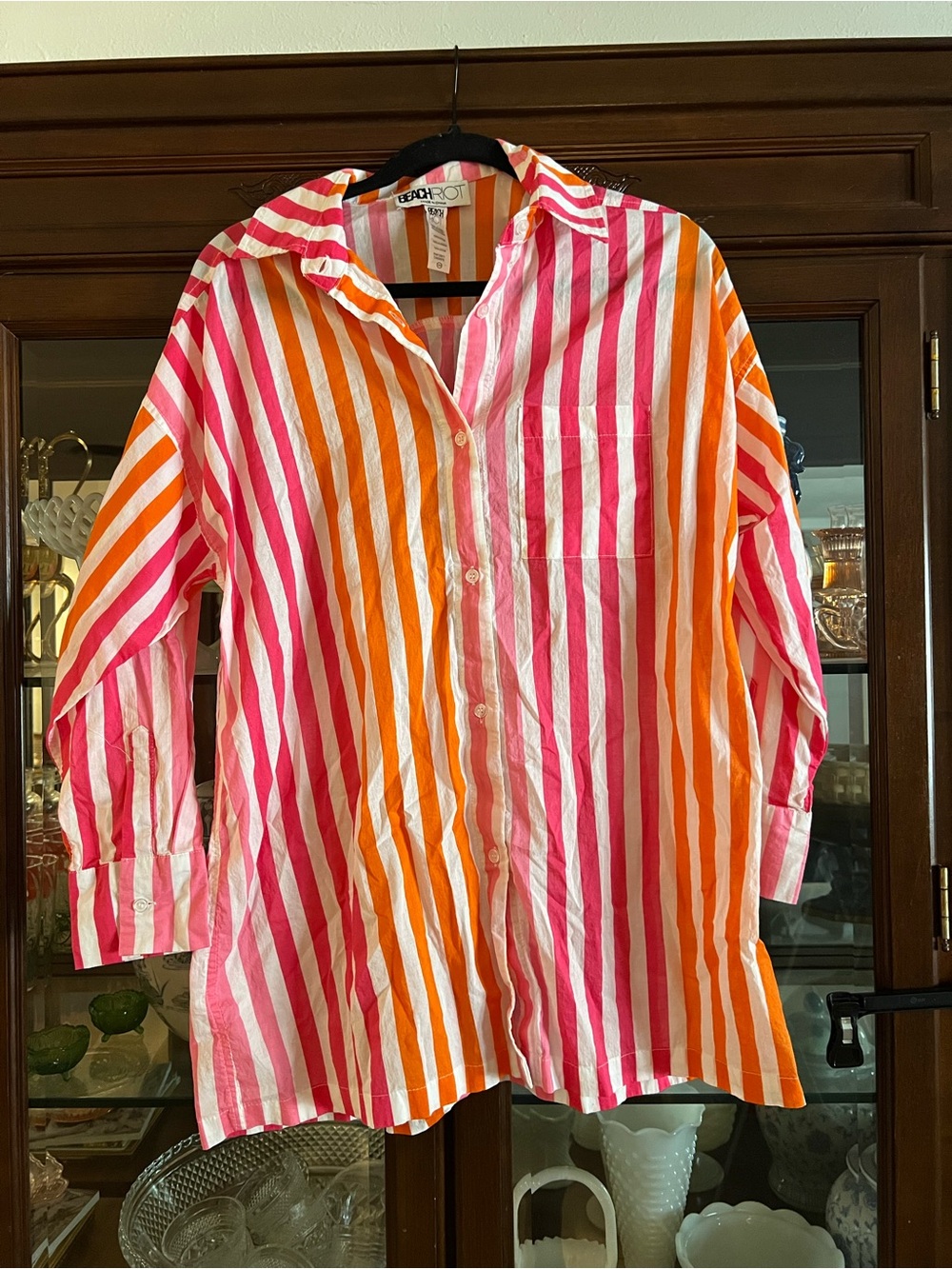 Beach Riot Women’s 100% cotton button down blouse size S/M pink and orange